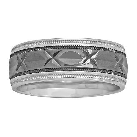 Mens 8mm Comfort Fit Diamond-cut Two-tone Sterling Silver Ring