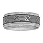 Mens 8mm Comfort Fit Diamond-cut Two-tone Sterling Silver Ring