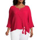 Alfred Dunner Barcelona Spliced Tie Front Top - Plus