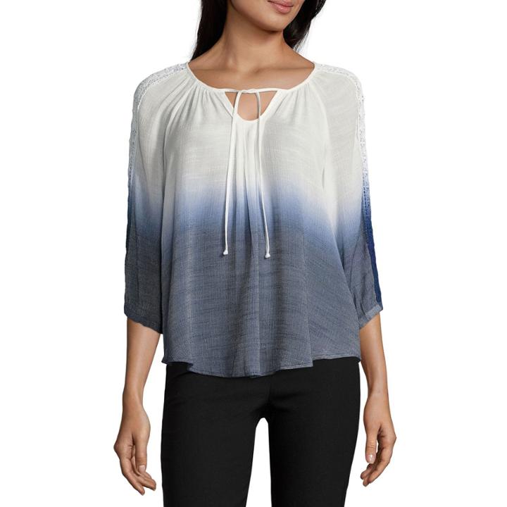 By & By Long Sleeve Round Neck Woven Blouse-juniors