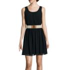 By & By Sleeveless Belted Pleat-neck Dress