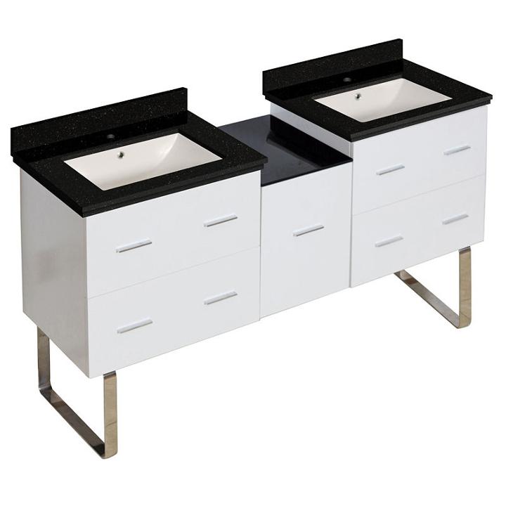 61.5-in. W Floor Mount White Vanity Set For 1 Holedrilling Black Galaxy Top Biscuit Um Sink