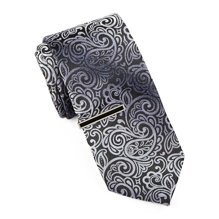 Jf J. Ferrar Ombr Paisley Tie With Tie Bar - Extra Long