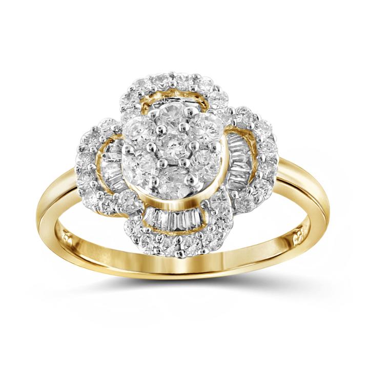 1 Ct. T.w. Diamond 10k Yellow Gold Flower Ring