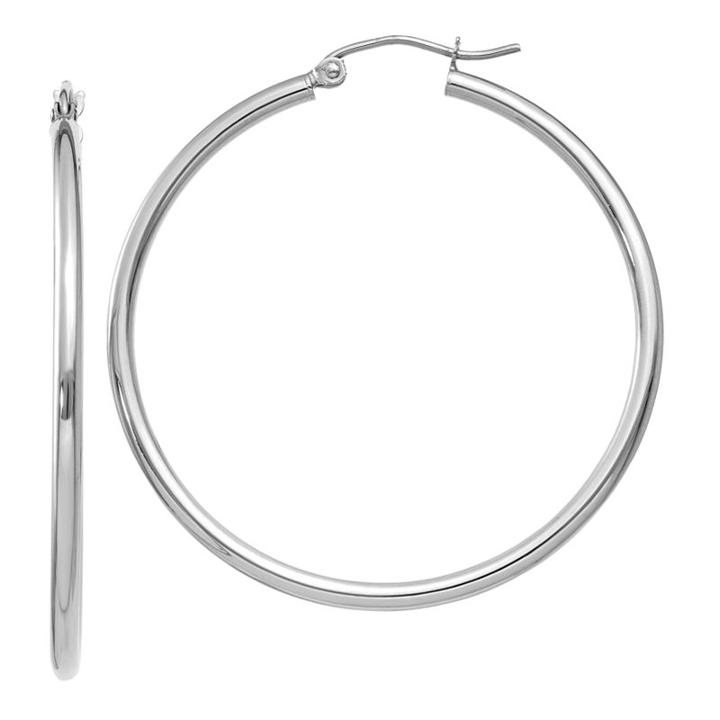 14k White Gold 40mm Round Hoop Earrings