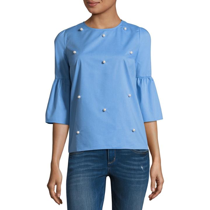A.n.a Long Sleeve Mock Neck Woven Blouse