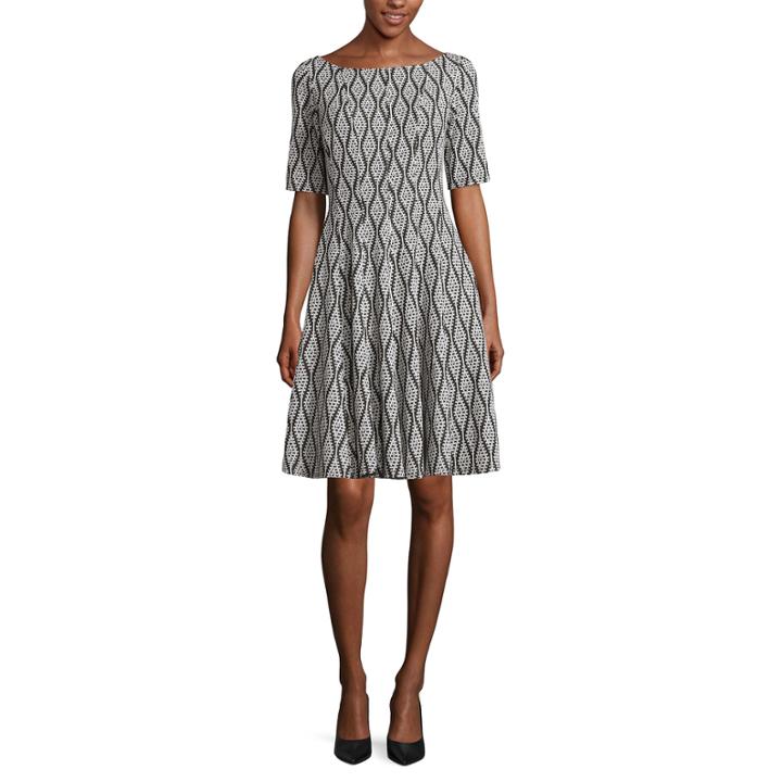 Danny & Nicole Elbow Sleeve Diamond Fit & Flare Dress