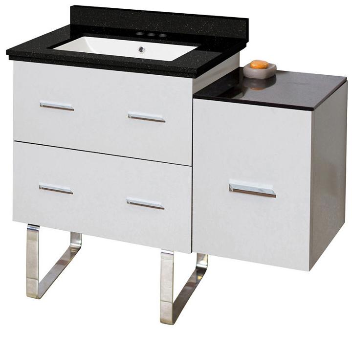 37.75-in. W Floor Mount White Vanity Set For 3h4-in. Drilling Black Galaxy Top White Um Sink