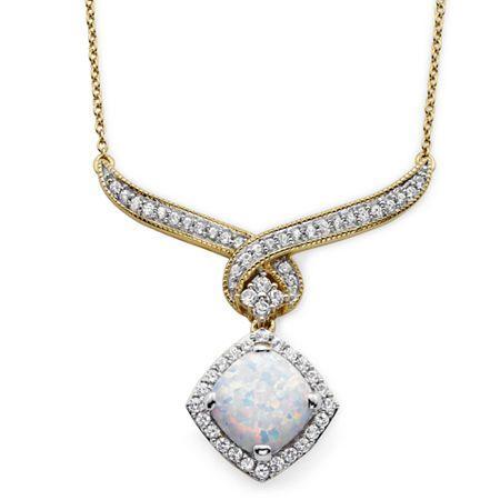 Lab-created Opal & White Sapphire Pendant Necklace