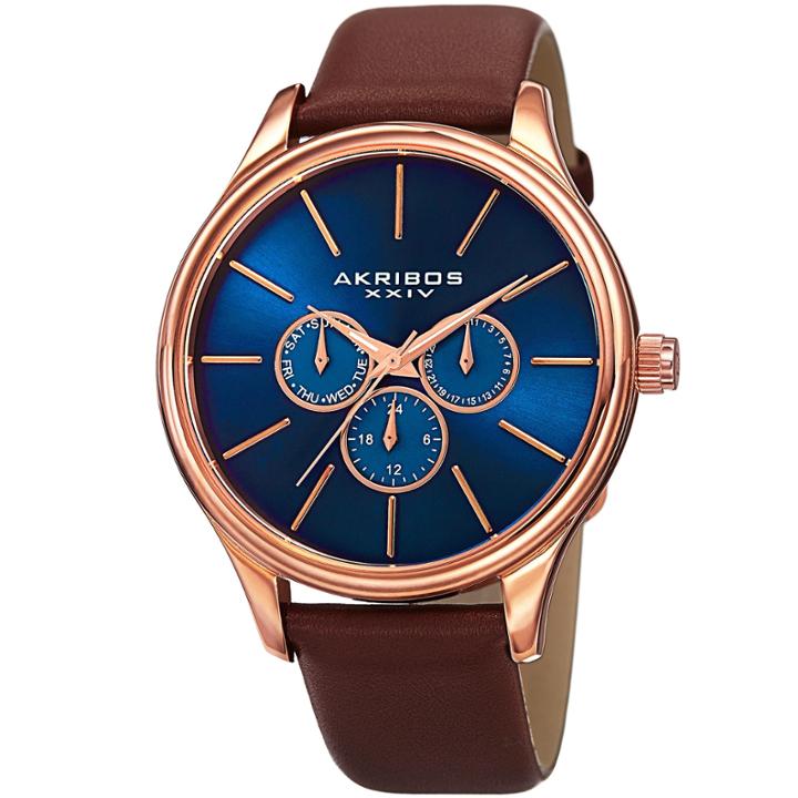 Akribos Xxiv Mens Brown Strap Watch-a-870rgbu