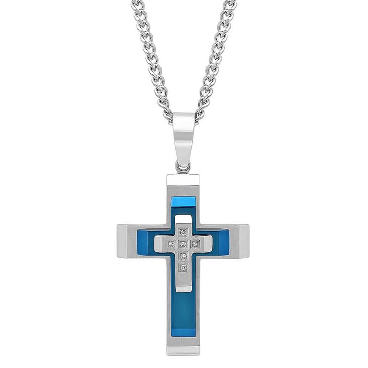 Mens 1/7 Ct. T.w. Genuine White Diamond Cross Pendant Necklace