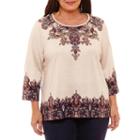 Alfred Dunner Gypsy Moon 3/4 Sleeve Scroll Border T-shirt-plus