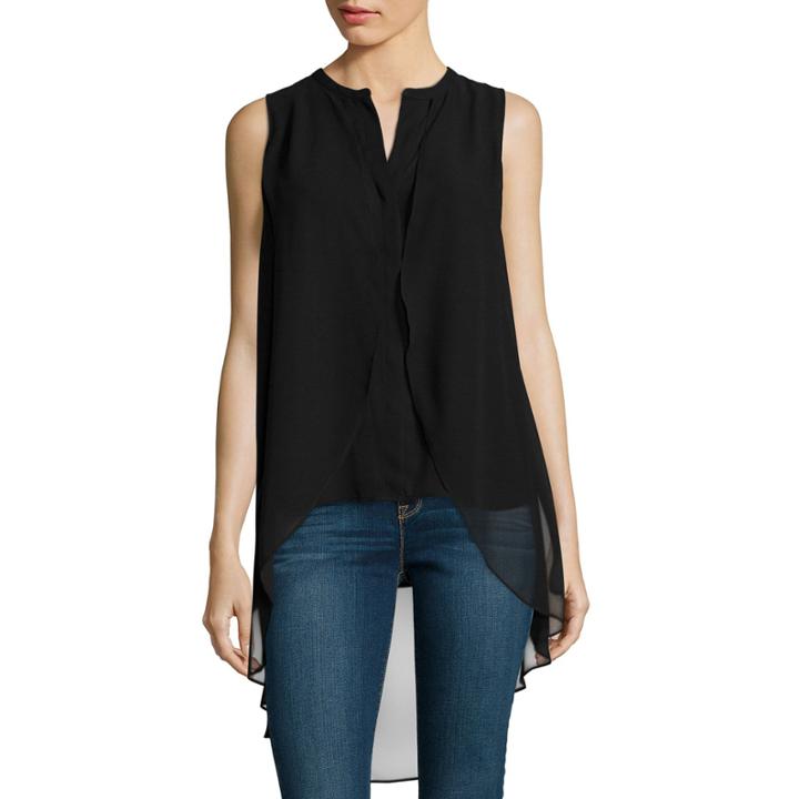 A.n.a Chiffon Overlay Button-front Tank Top - Tall