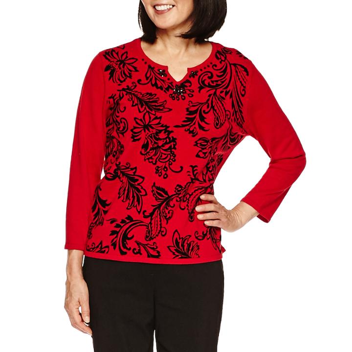 Alfred Dunner Wrap It Up 3/4 Sleeve V Neck Pullover Sweater