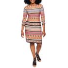 London Times 3/4 Sleeve Stripe Shift Dress-petites