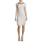 Be By Chetta B Short-sleeve Tweed Sheath Dress With Necklace Trim