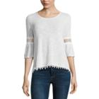Wallflower Elbow Sleeve Scoop Neck Knit Embellished Blouse-juniors