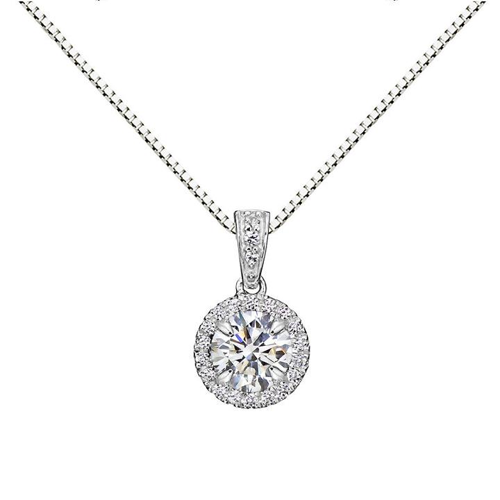 Womens Lab Created White Sapphire Sterling Silver Round Pendant Necklace