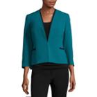 Black Label By Evan-picone 3/4-sleeve Collarless Jacket With Contrast Trim