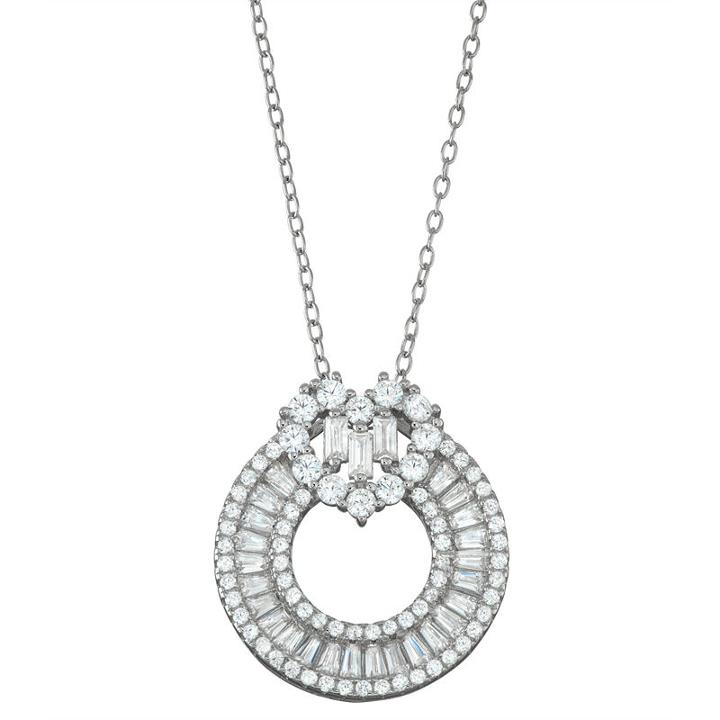 Womens 1 3/4 Ct. T.w. White Cubic Zirconia Sterling Silver Rectangular Pendant Necklace