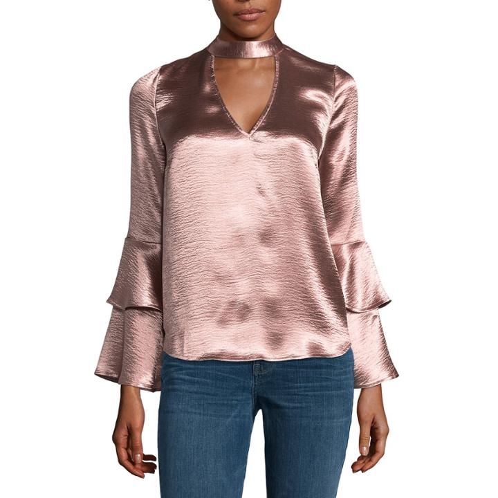 Belle + Sky Choker Ruffle Sleeve Blouse