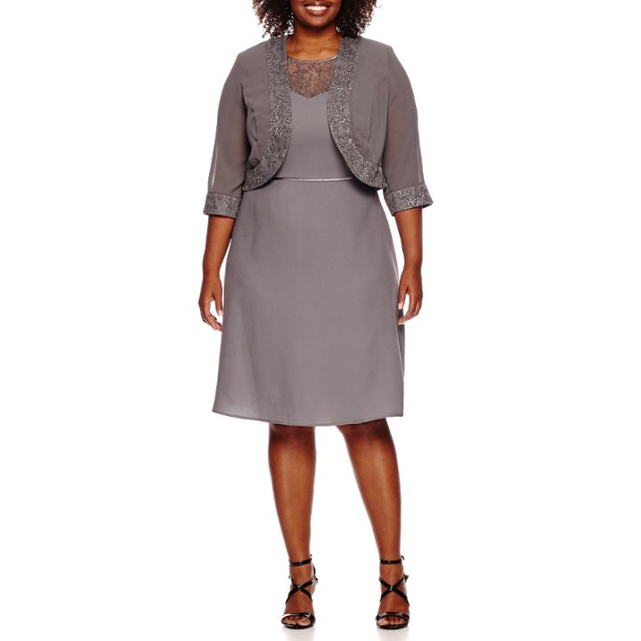 Maya Brooke 3/4-sleeve Bead-trim Fit-and-flare Jacket Dress - Plus