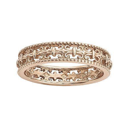 Personally Stackable 18k Rose Gold Over Sterling Silver Fleur-de-lis Ring