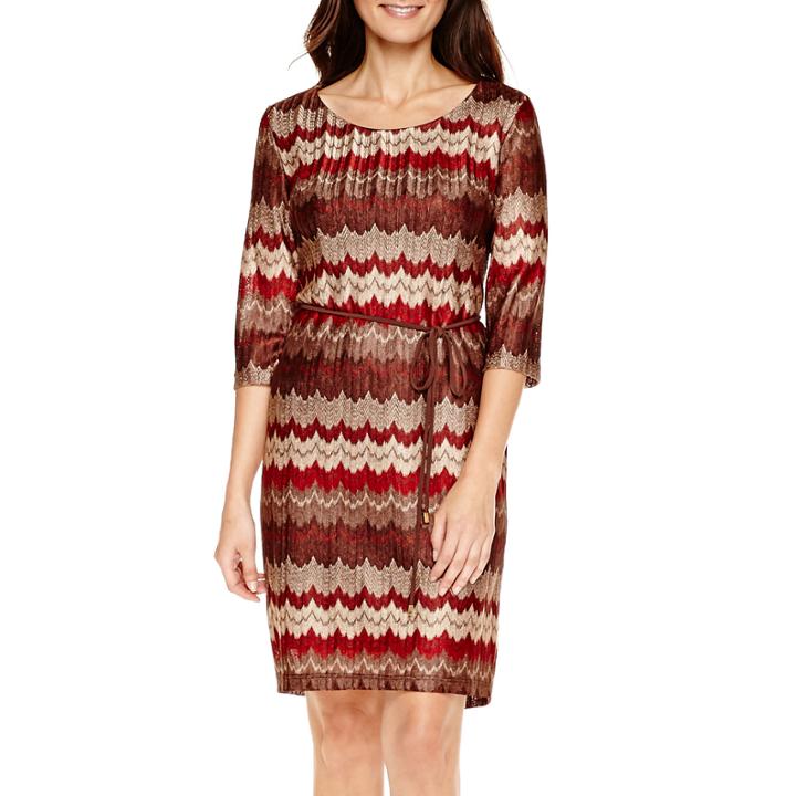 Studio 1 3/4-sleeve Zigzag Belted Sweater Dress - Petite