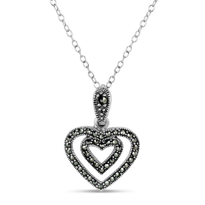 Swarovski Womens Black Marcasite Heart Pendant Necklace