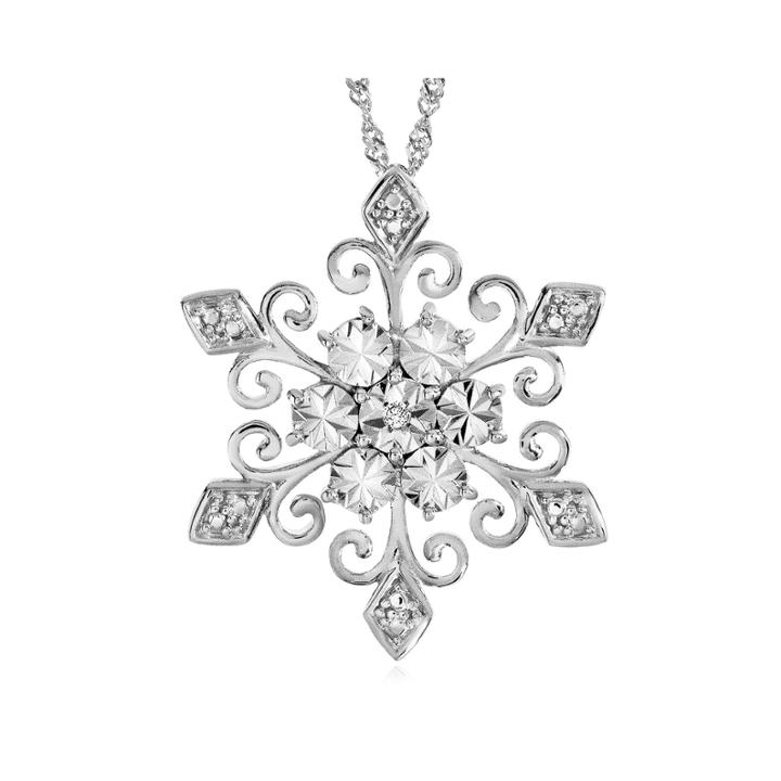 Diamond-accent Sterling Silver Snowflake Pendant Necklace