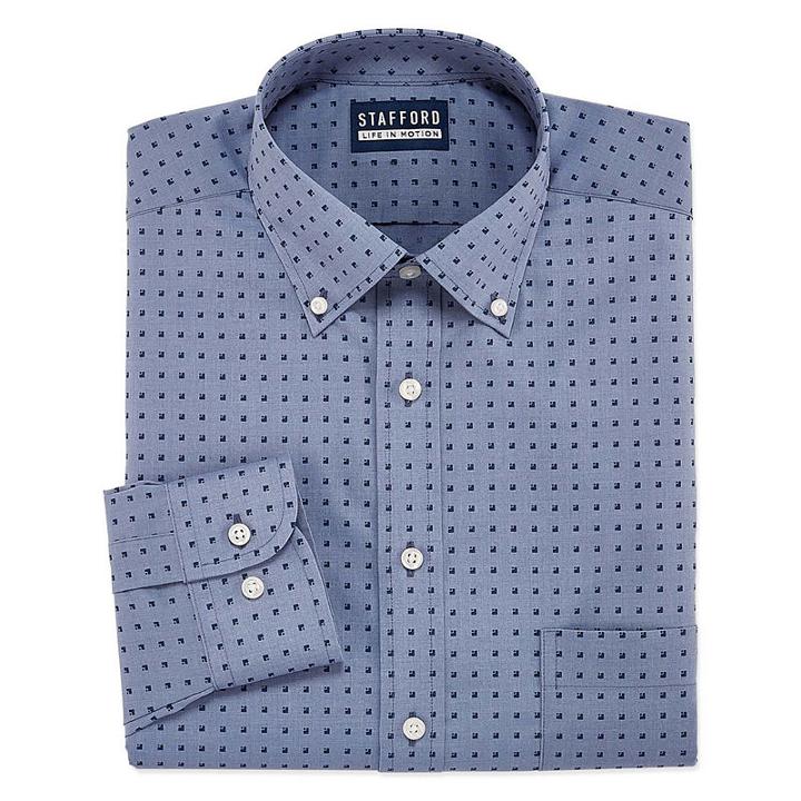 Stafford Chambray Stretch Easy-care Long Sleeve Broadcloth Pattern Dress Shirt