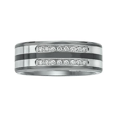 Mens 1/5 Ct. T.w. Diamond Ceramic, Tungsten And Stainless Steel Band Ring