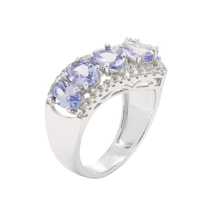 Womens Purple Tanzanite Sterling Silver Side Stone Ring