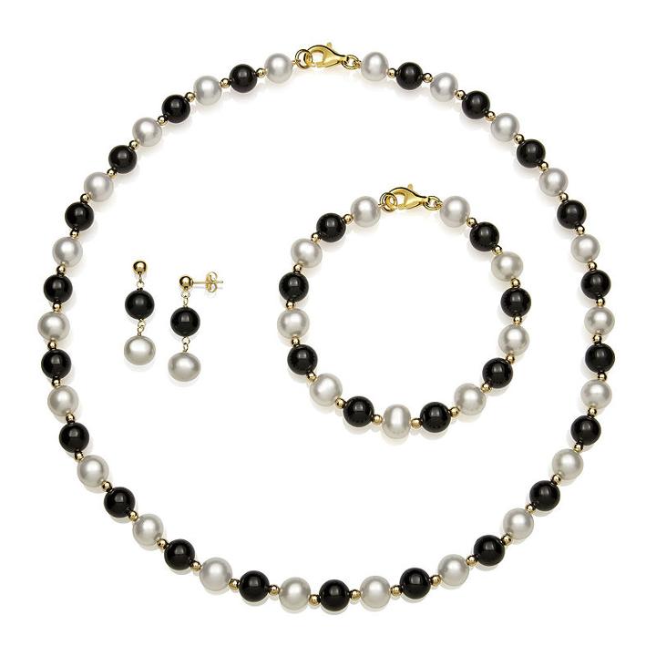 Cultured Freshwater Pearl And Onyx 3-pc. Boxed Jewelry Set