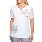 Alfred Dunner Charleston Short Sleeve Split Crew Neck T-shirt-womens