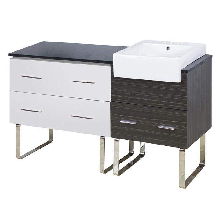 60.75-in. W Floor Mount White-dawn Grey Vanity Setfor 3h4-in. Drilling Black Galaxy Top