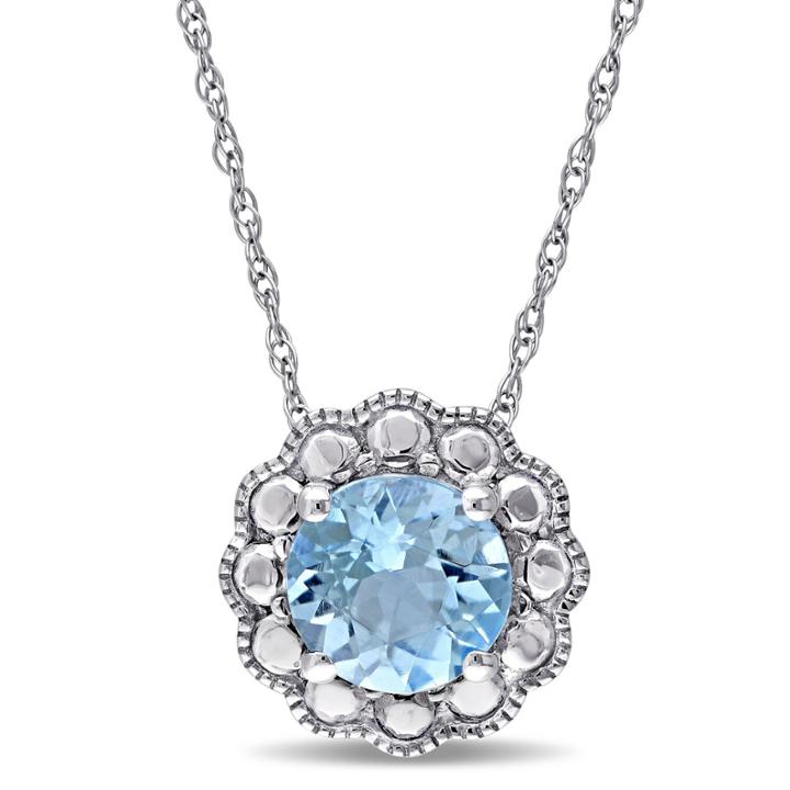 Womens 17 Inch Blue Topaz 10k Gold Link Necklace