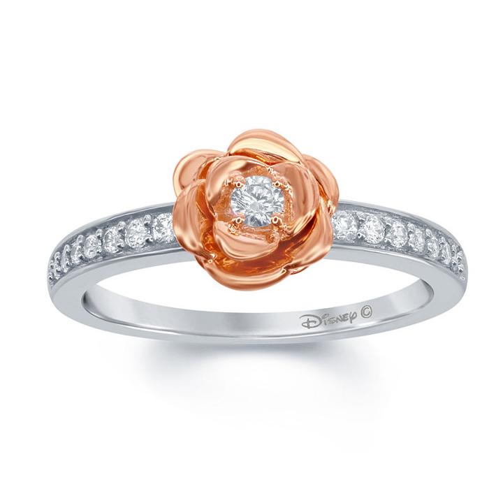 Enchanted Disney Fine Jewelry 1/5 C.t.t.w. Diamond 10k White & 10k Rose Gold Over Silver Belle Rose Ring