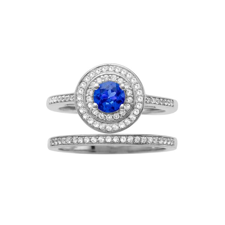 1/3 Ct. T.w. Diamond And Genuine Blue Sapphire 10k White Gold Bridal Ring Set