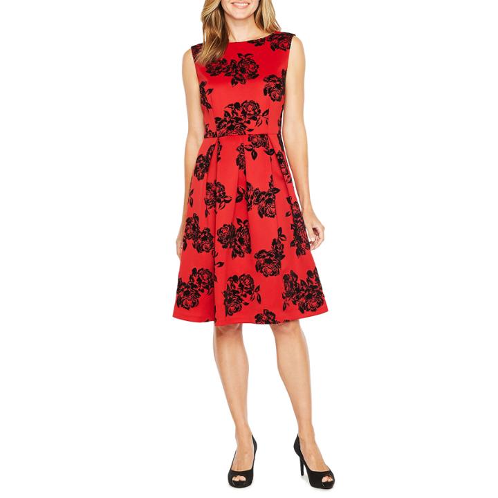 Studio 1 Sleeveless Flocked Velvet Floral Fit & Flare Dress