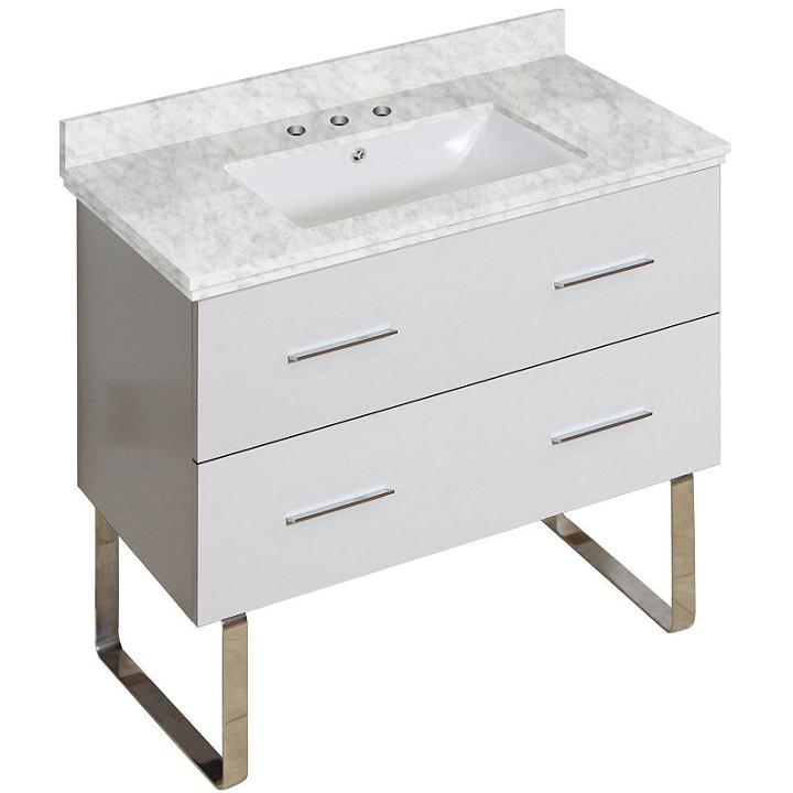 36-in. W Floor Mount White Vanity Set For 3h8-in. Drilling Bianca Carara Top White Um Sink