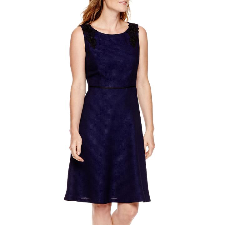 Black Label By Evan Picone Sleeveless Applique Dress