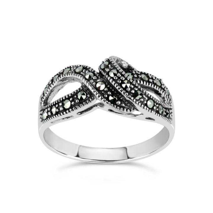 Swarovski Womens Black Marcasite Sterling Silver Cocktail Ring