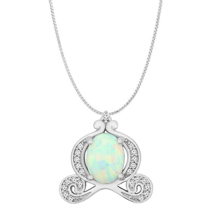 Enchanted Disney Fine Jewelry 1/10 Ct. T.w. Diamond And Lab-created Opal Sterling Silver Pendant Necklace