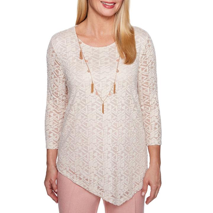 Alfred Dunner La Dolce Vita 3/4 Sleeve Crew Neck T-shirt-womens