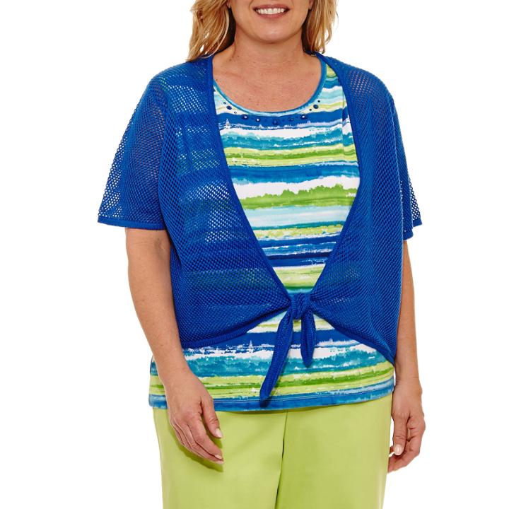 Alfred Dunner Corsica Stripe Layered Knit Top- Plus