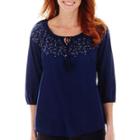 St. John's Bay 3/4-sleeve Embroidered Peasant Top