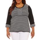 Lark Lane Stripe Hype Roll Sleeve High-low Hem T-shirt-plus