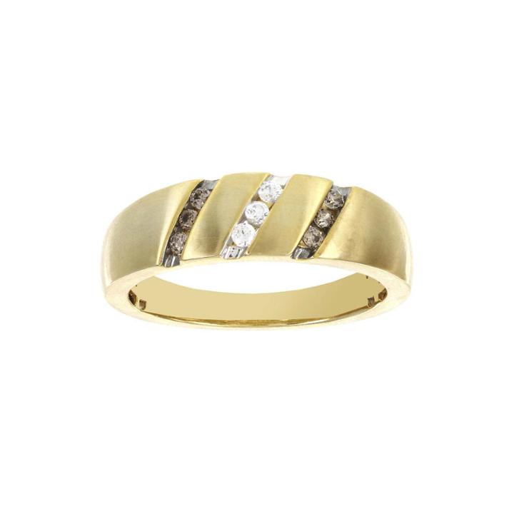 Mens 1/4 Ct. T.w. White And Champagne Diamond 10k Yellow Gold Ring