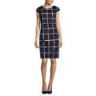 R & K Originals Cap-sleeve Sketchy Plaid Shift Dress With Faux-zip Pockets